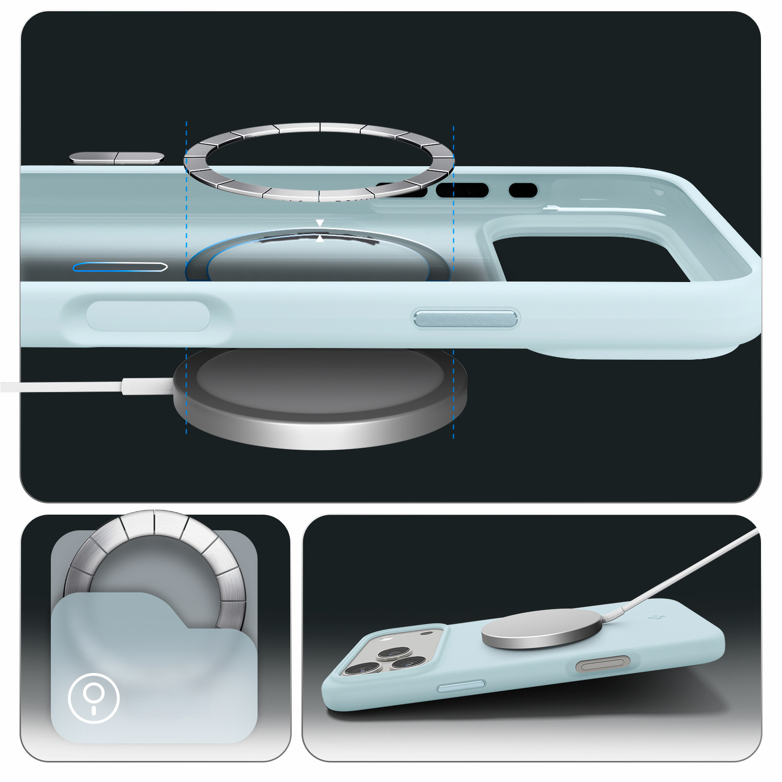 Etui Spigen Silicone Fit Mag MagSafe MagFit do Apple iPhone 17 Pro Max, błękitne