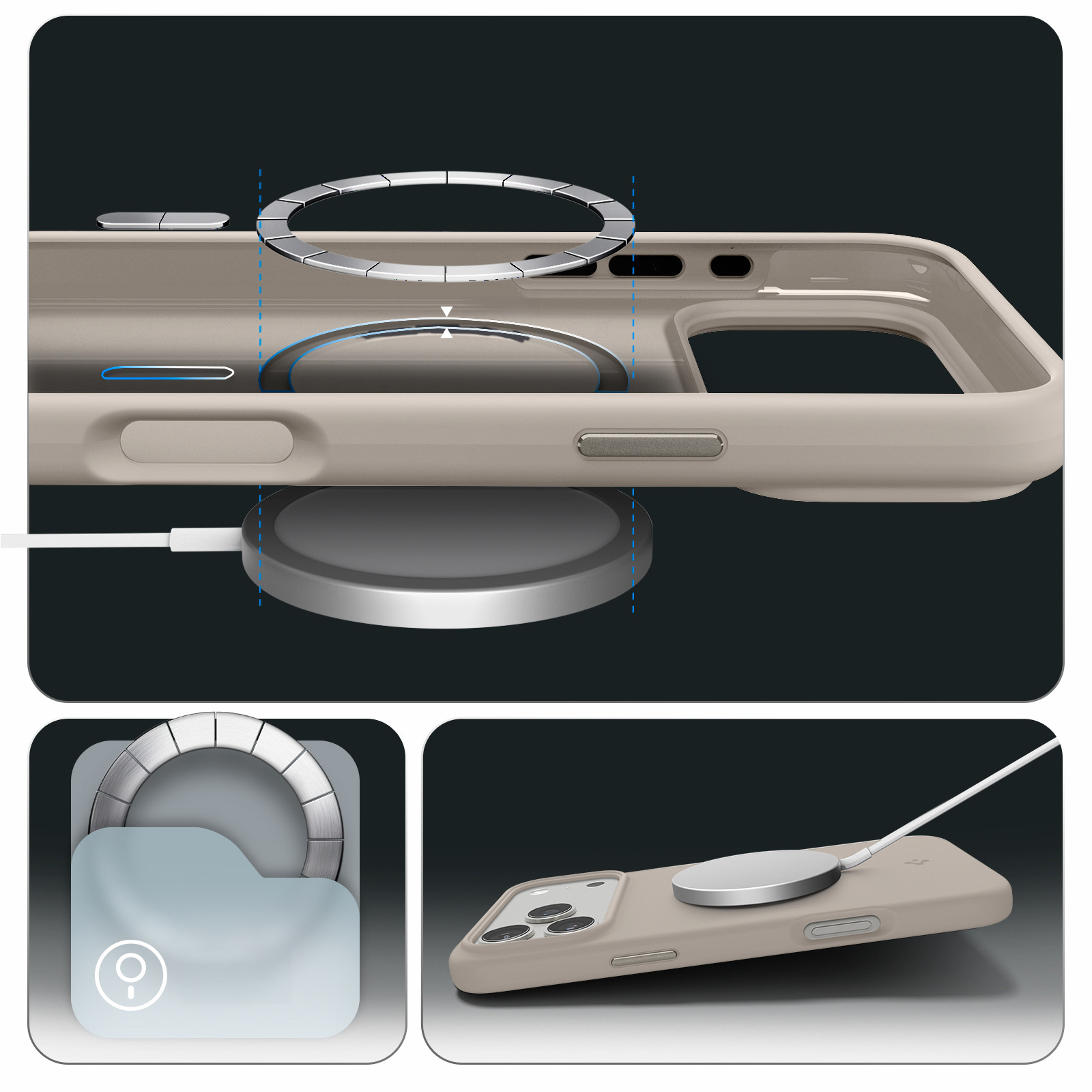 Etui Spigen Silicone Fit Mag MagSafe MagFit do Apple iPhone 17 Pro Max, beżowe