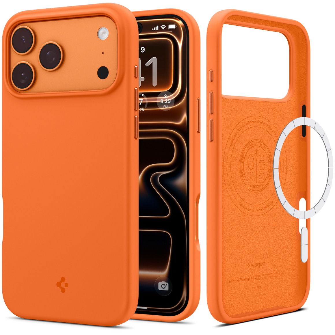 Etui Spigen Silicone Fit Mag MagSafe MagFit do Apple iPhone 17 Pro Max, pomarańczowe
