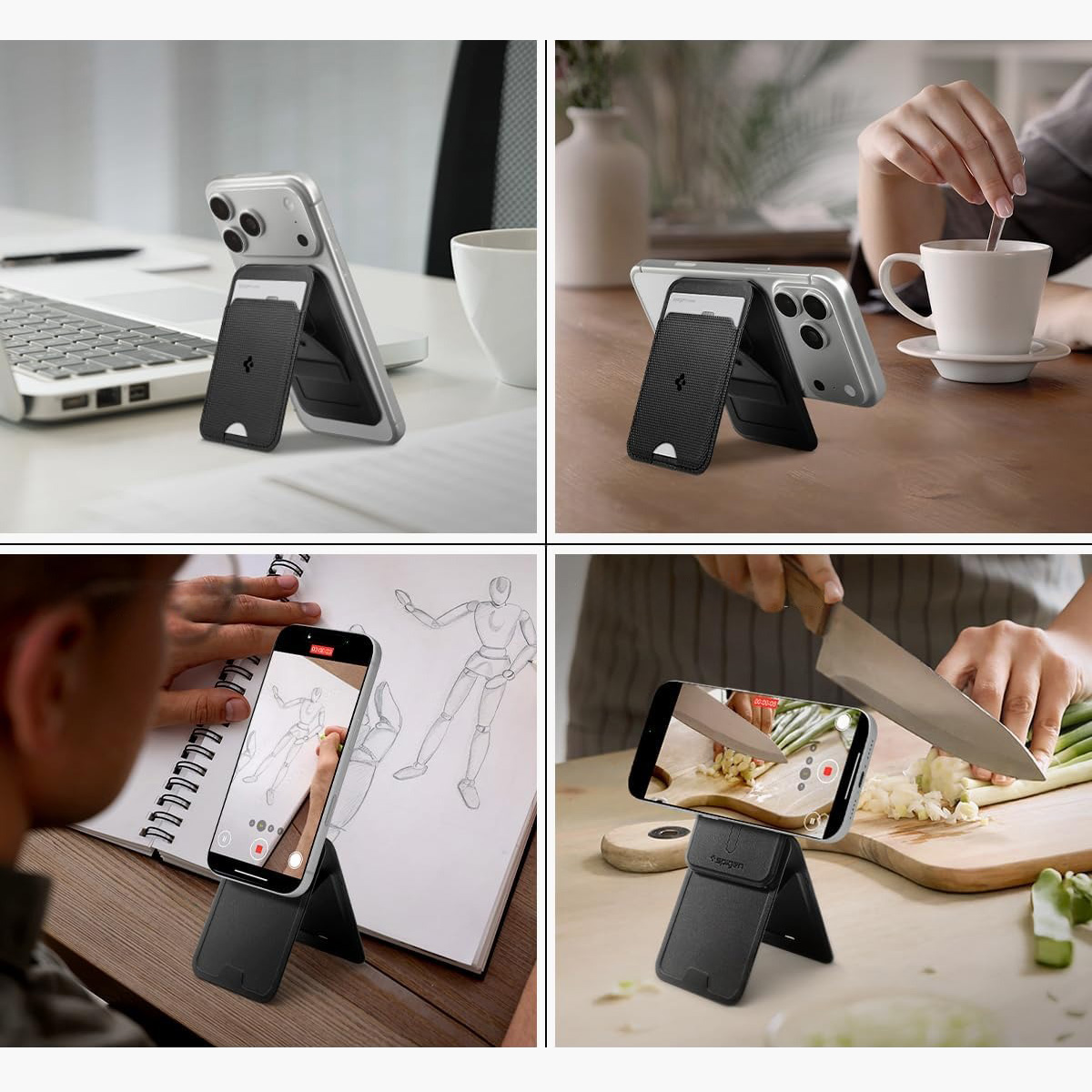 Portfel na karty z podstawką Spigen Slim Fold Mag S314-3 do MagSafe, czarny