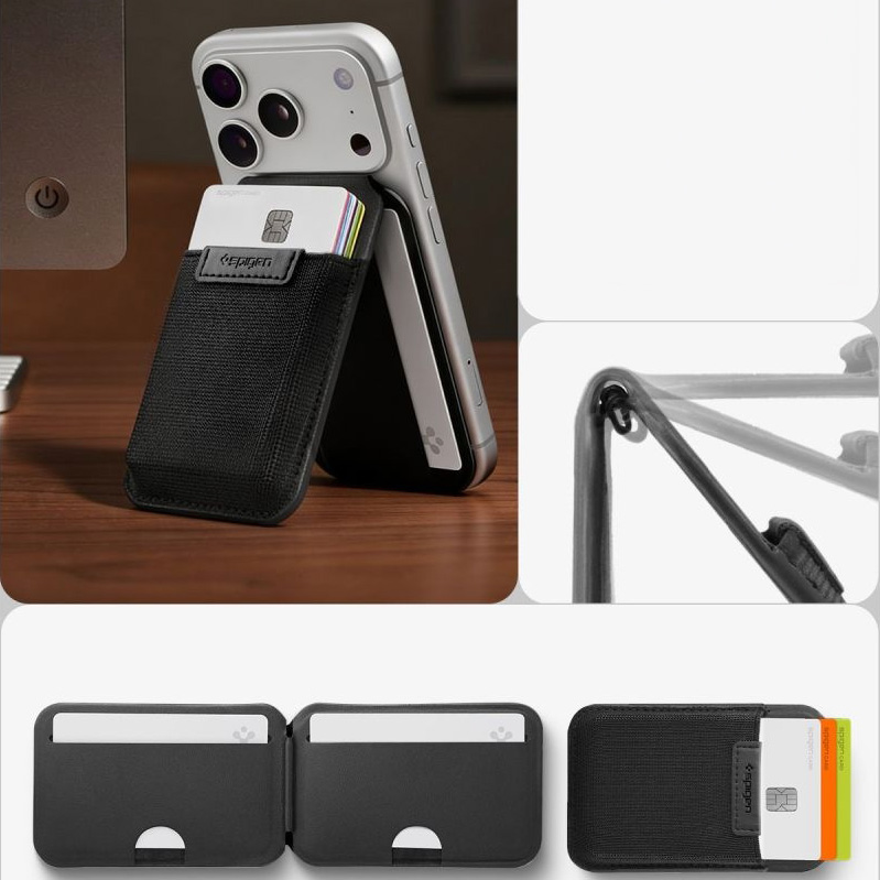 Portfel na karty z podstawką Spigen Slim Fold Mag S314-4 do MagSafe, czarny