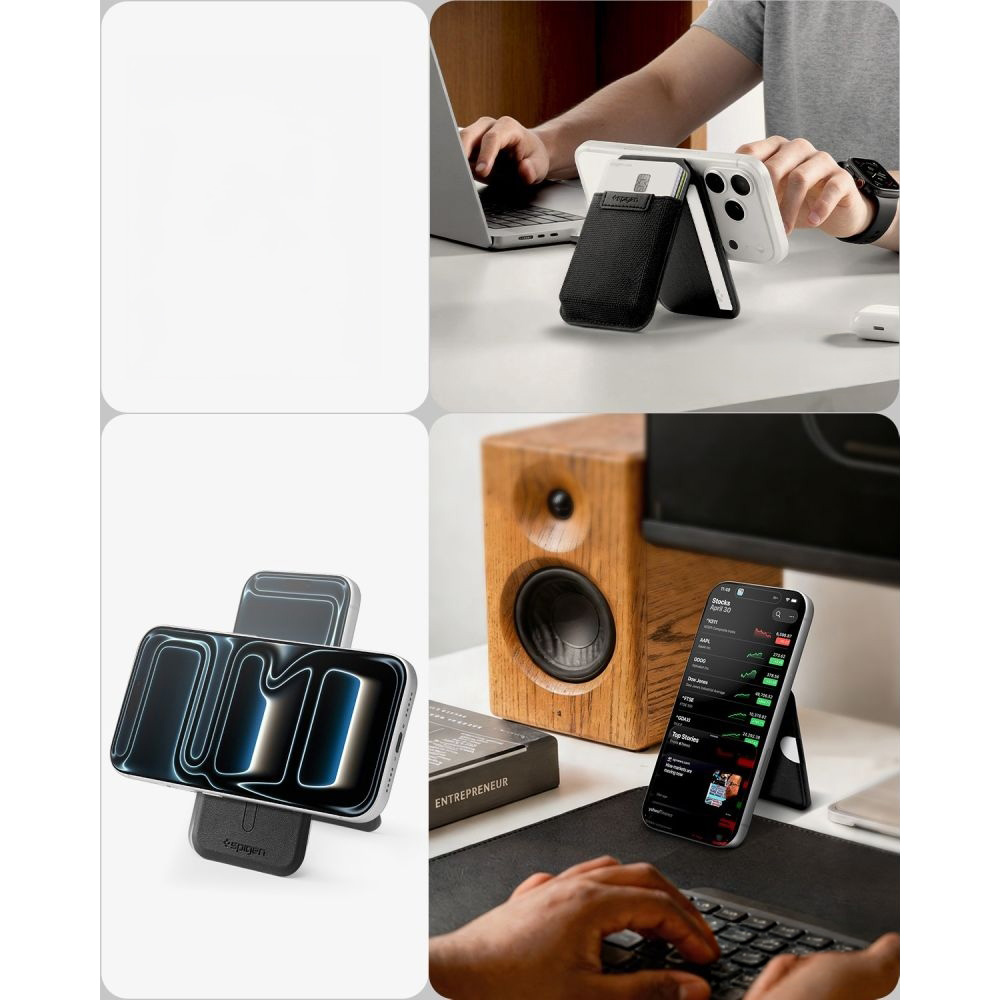 Portfel na karty z podstawką Spigen Slim Fold Mag S314-4 do MagSafe, czarny
