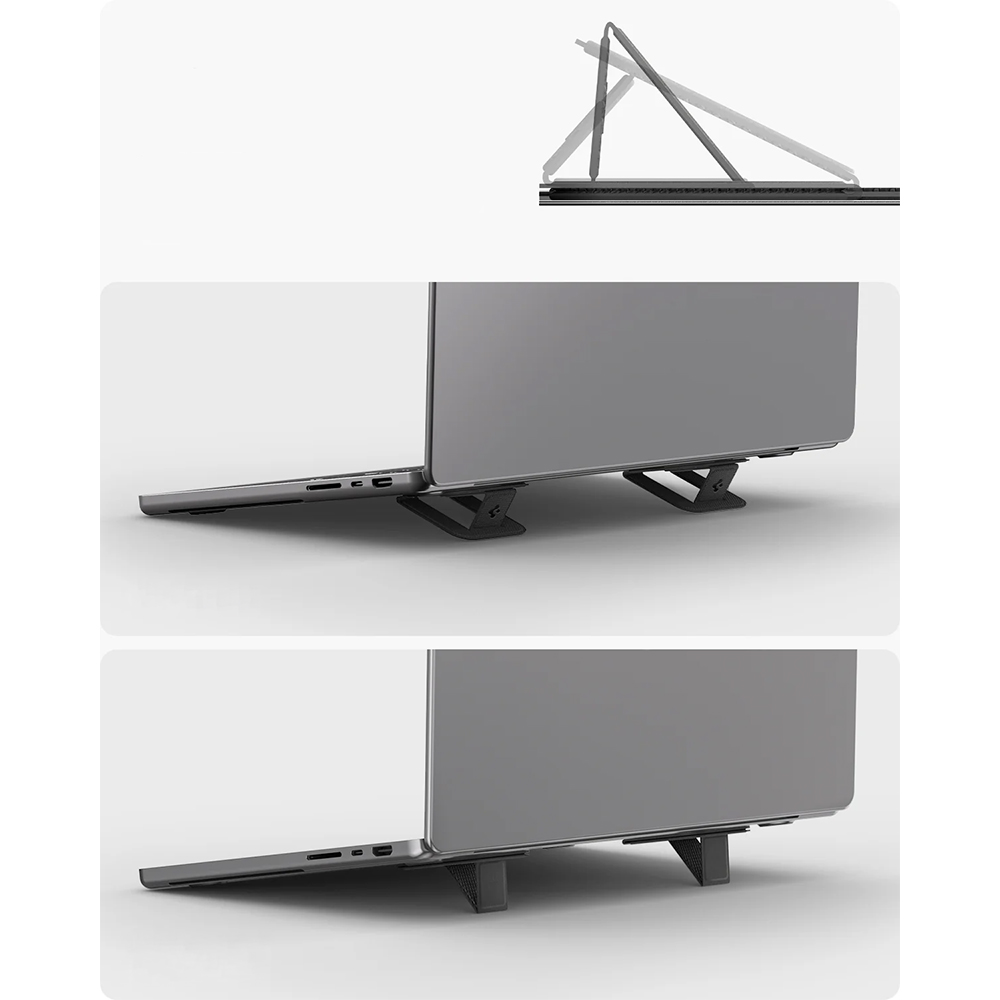 Spigen Slimfold LD201-S2, uniwersalny montaż wielorazowy klej, praktyczna podstawka, czarna