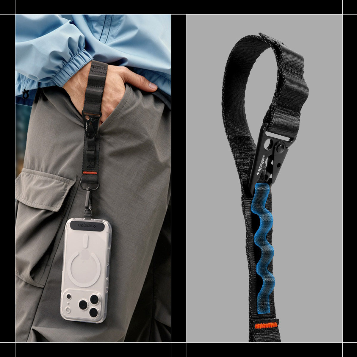 Smycz na szyję, nadgarstek do telefonu Spigen Tag Strap DA30M, czarna