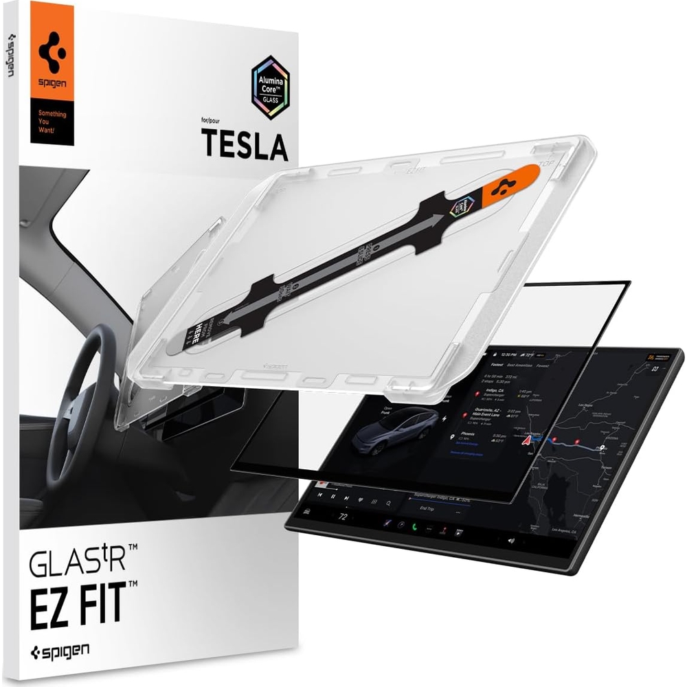 Szkło na wyświetlacz Spigen Glas.tR EZ Fit AC 1-Pack do Tesla Model Y 2024-2026, czarna ramka