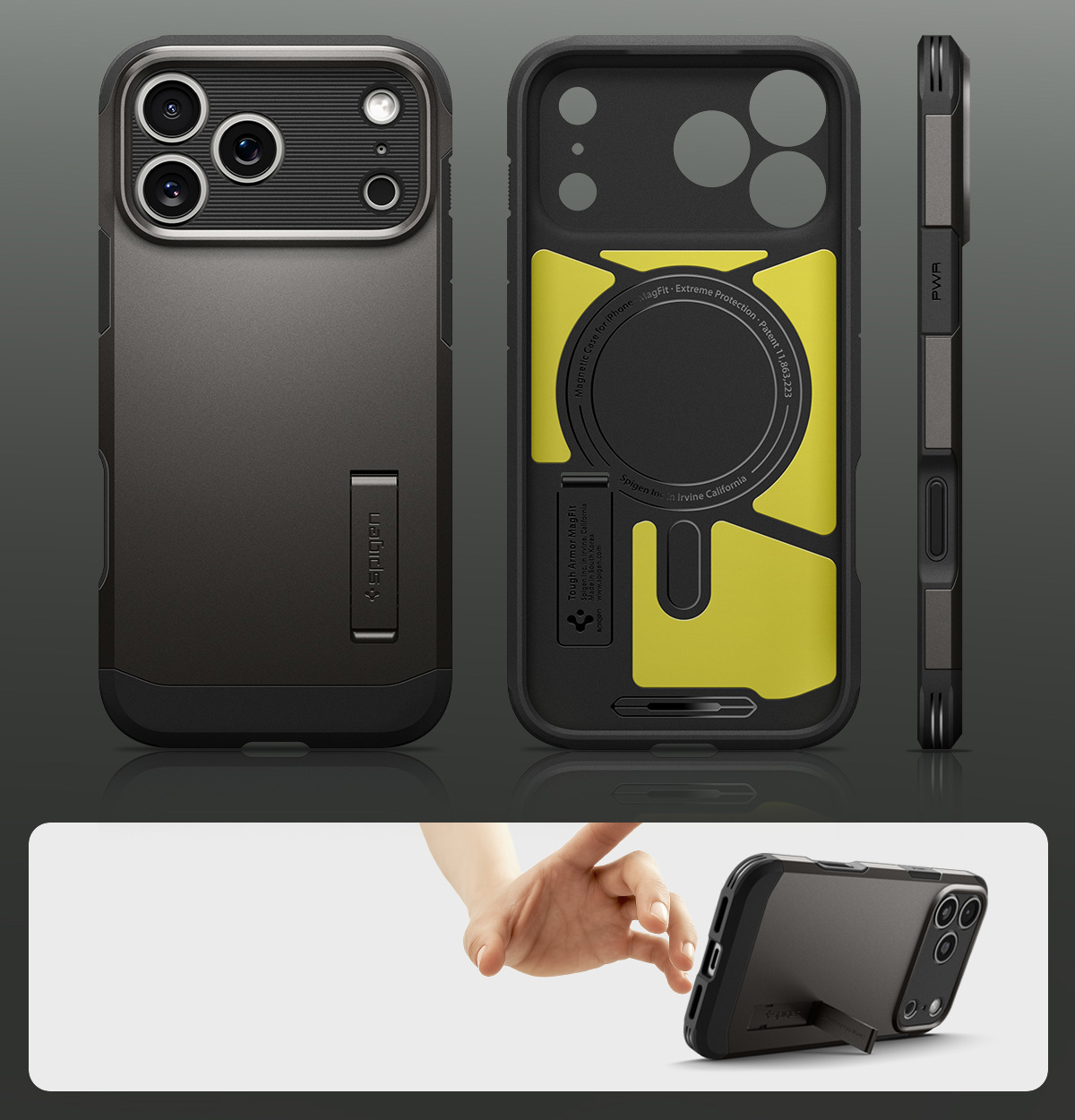 Etui z osłoną przycisku Spigen Tough Armor T Mag (CC) do MagSafe do Apple iPhone 17 Pro, stalowe