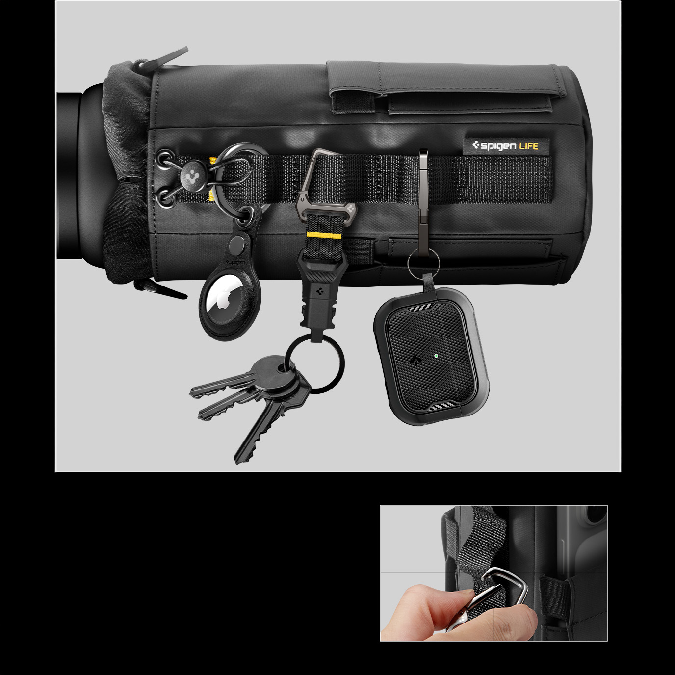 Magnetyczna torba na butelkę, telefon, klucze, Spigen Tumbler Holder Bag, czarna