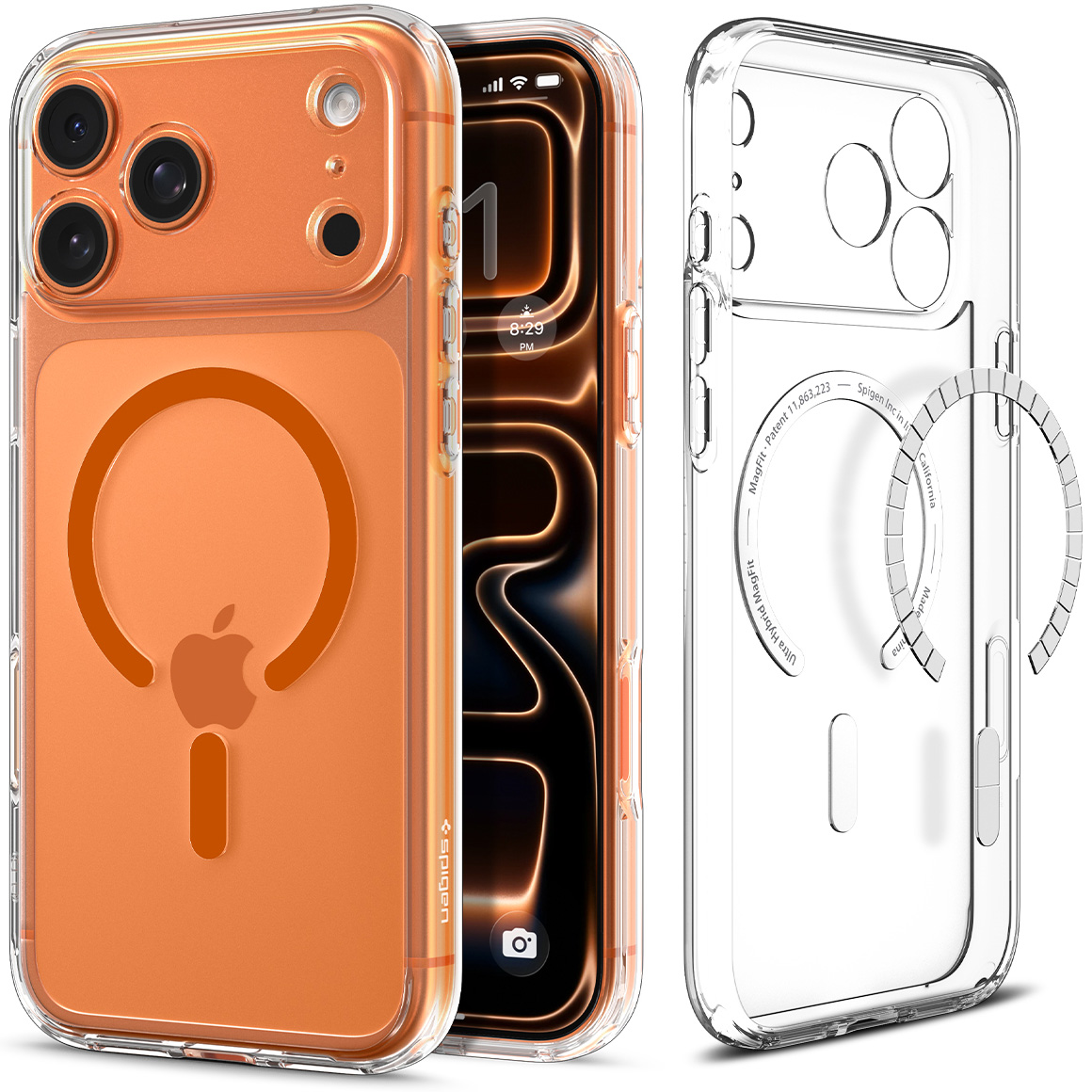 Etui Spigen Ultra Hybrid Mag z MagSafe do Apple iPhone 17 Pro, przezroczysto-pomarańczowe