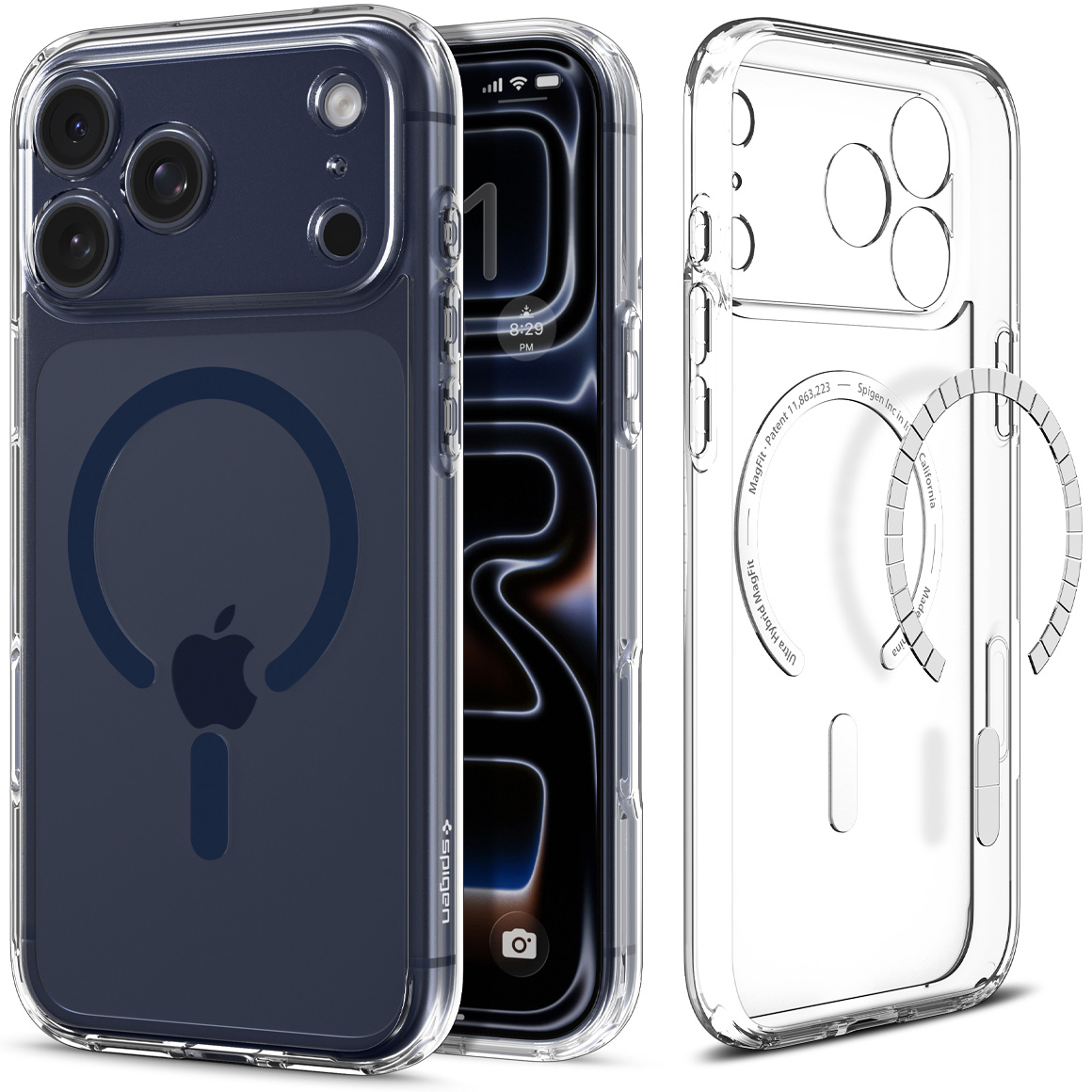 Etui Spigen Ultra Hybrid Mag z MagSafe do Apple iPhone 17 Pro Max, przezroczysto-granatowe