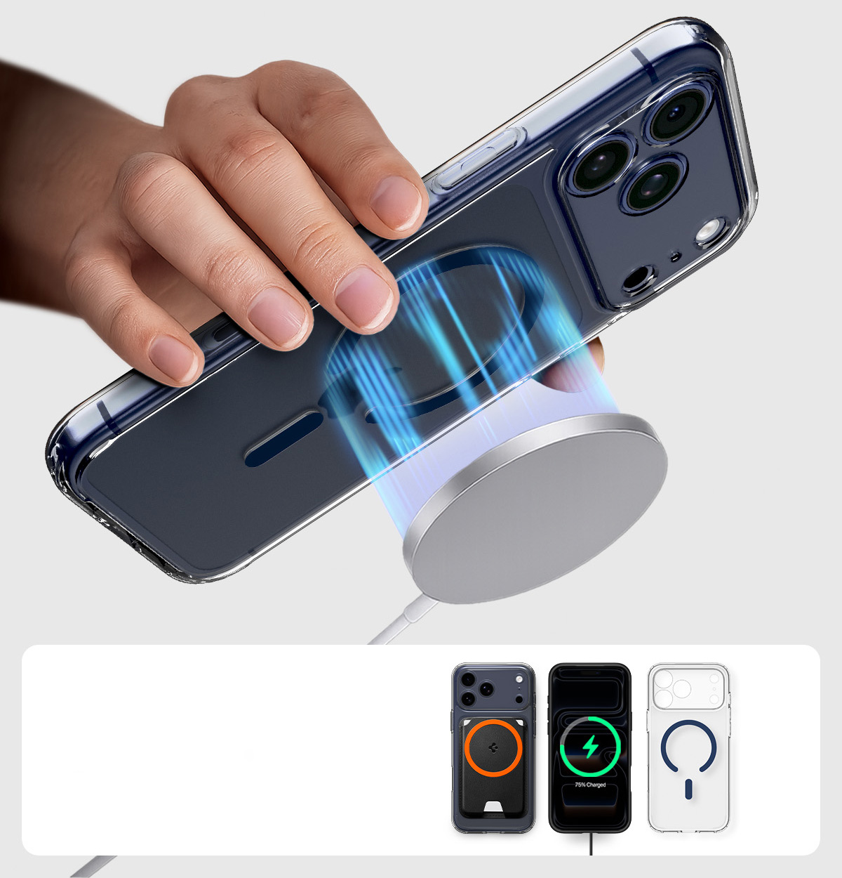 Etui Spigen Ultra Hybrid Mag z MagSafe do Apple iPhone 17 Pro Max, przezroczysto-granatowe