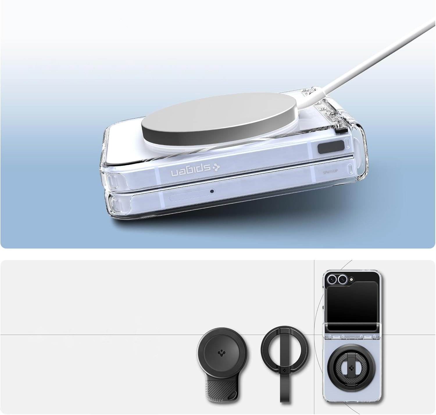 Etui Spigen Ultra Hybrid Pro Mag do MagSafe do Samsung Galaxy Z Flip7 FE / 6, przezroczysto-białe