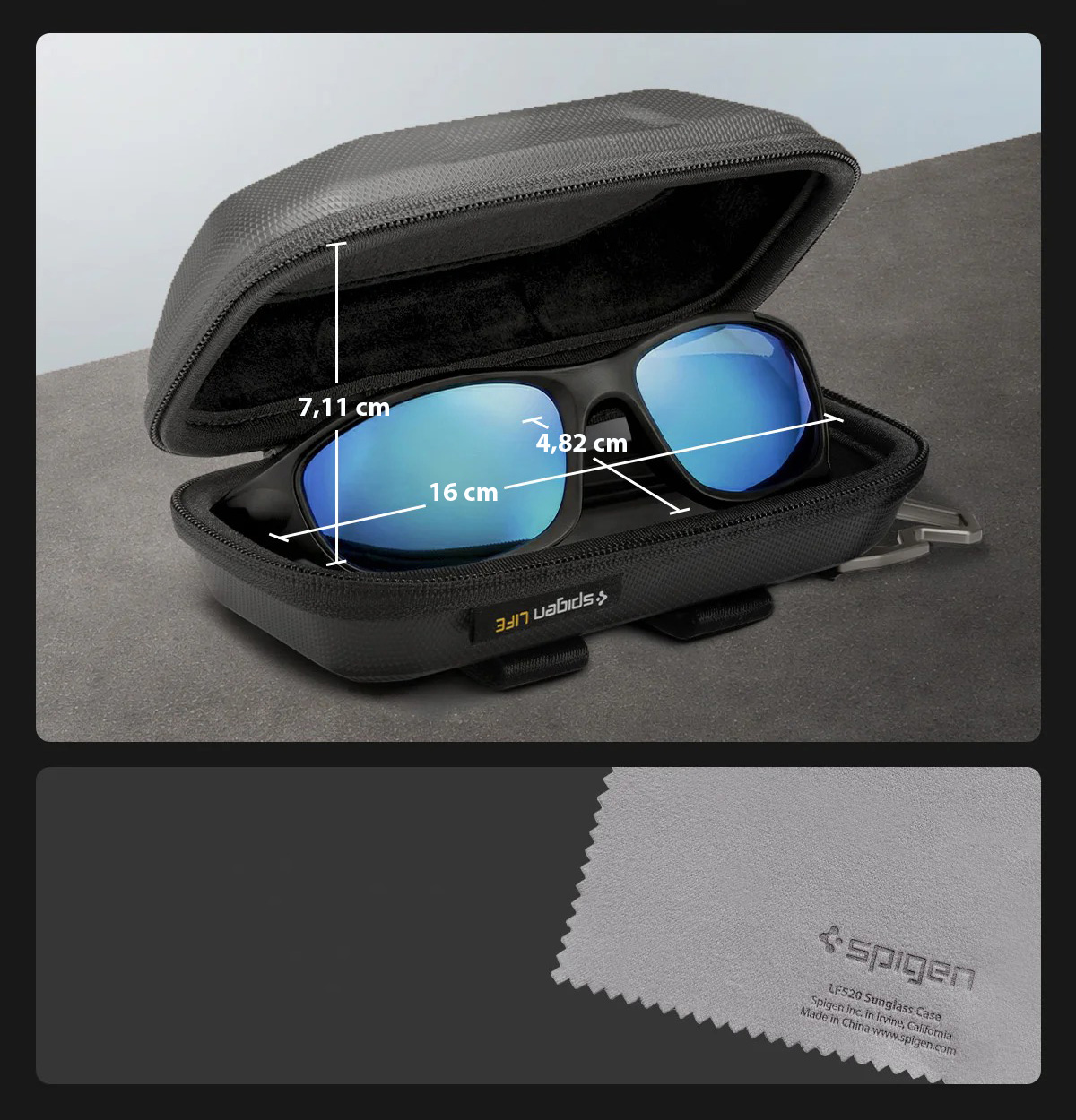 Spigen Universal Sunglass Case, solidny karabińczyk z otwieraczem, bezpieczne mocowanie, praktyczny klips, czarne