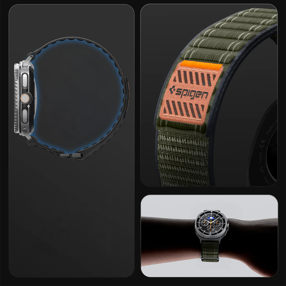 Spigen WBF0, nowoczesny pasek, techniczne detale, modny, ciemno-zielone