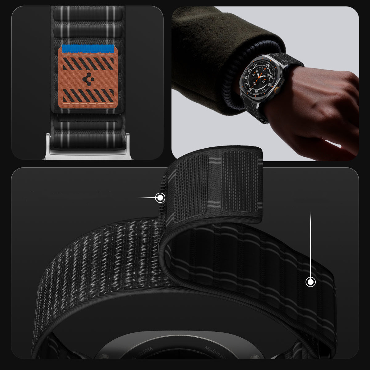 Pasek z nylonu Spigen WBF0 do Galaxy Watch Ultra 2 / 1, czarny