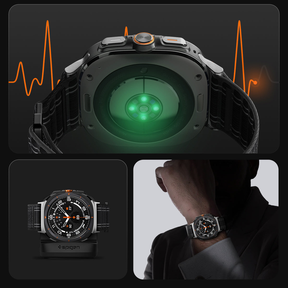 Pasek z nylonu Spigen WBF0 do Galaxy Watch Ultra 2 / 1, czarny