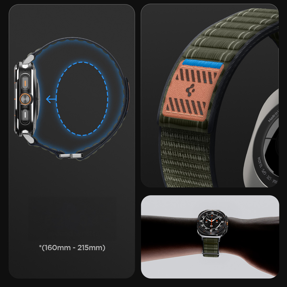 Pasek z nylonu Spigen WBF0 do Galaxy Watch Ultra 2 / 1, zielony