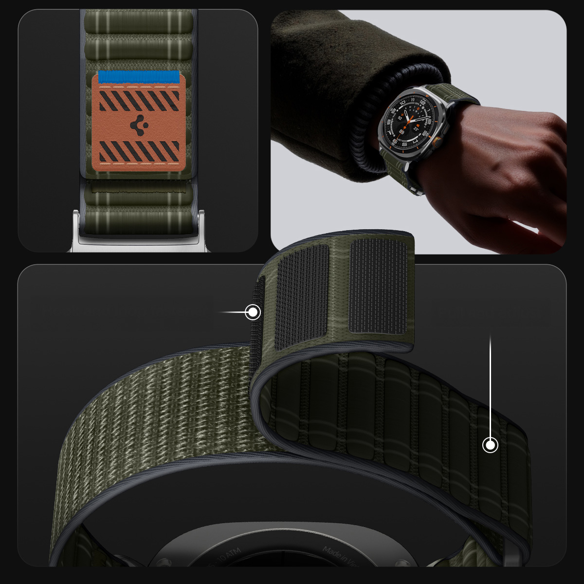 Pasek z nylonu Spigen WBF0 do Galaxy Watch Ultra 2 / 1, zielony