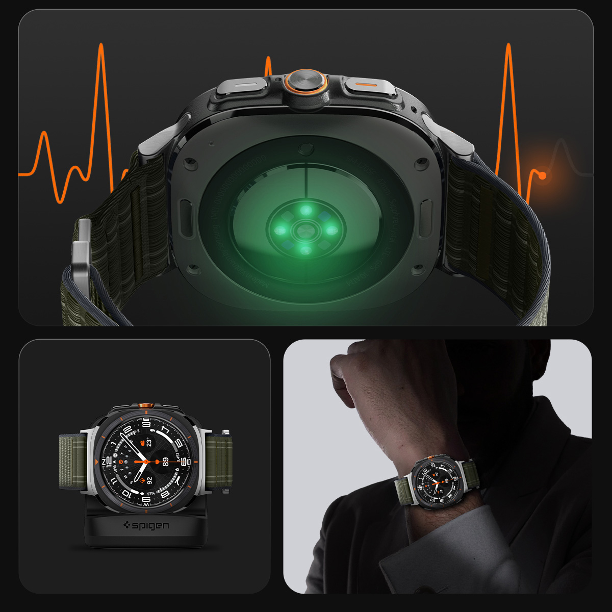 Pasek z nylonu Spigen WBF0 do Galaxy Watch Ultra 2 / 1, zielony