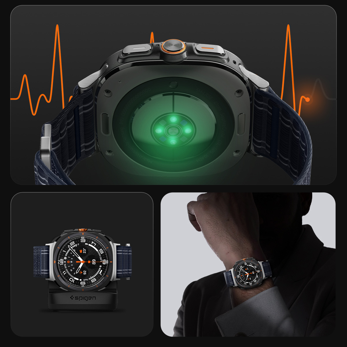 Pasek z nylonu Spigen WBF0 do Galaxy Watch Ultra 2 / 1, zielony