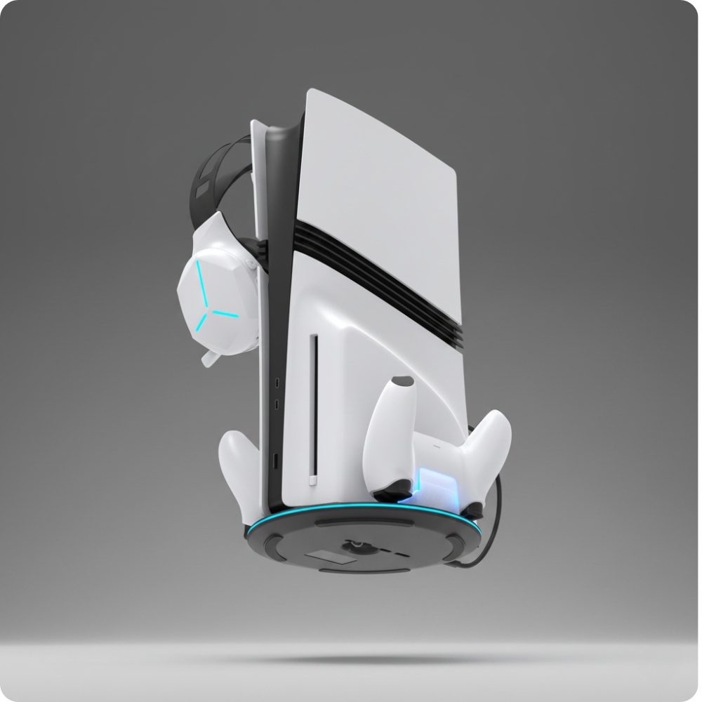 Stojak YAXO Cyclone Ramp NE RGB do PS5 Pro z ładowarką kontrolerów DualSense i miejscem na zestaw słuchawkowy