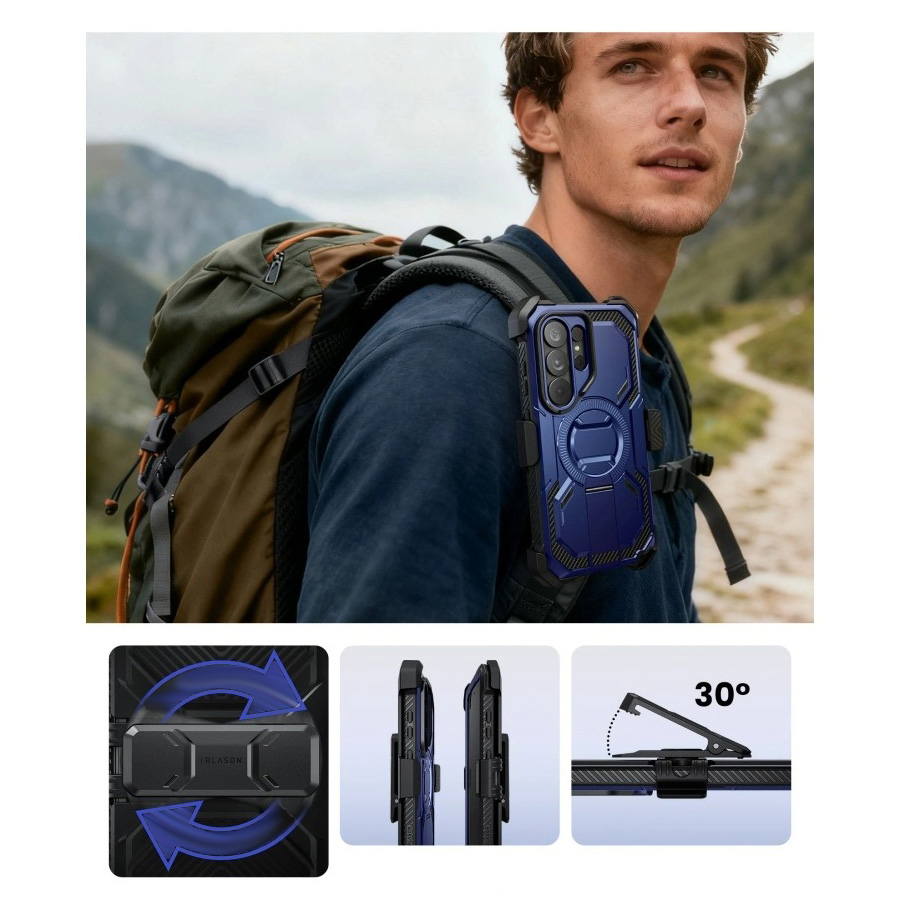 Etui pancerne Supcase i-Blason Armorbox Mag KickStand Clip SP do Galaxy S26 Ultra, granatowe