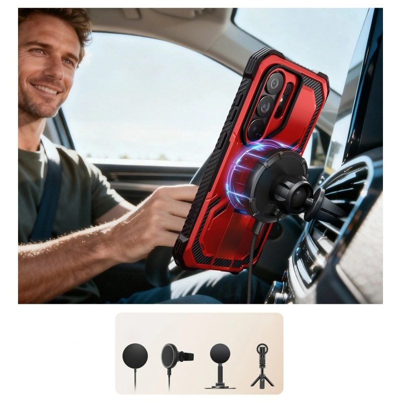 Etui pancerne Supcase i-Blason Armorbox Mag KickStand SP do Galaxy S26 Ultra, czerwone