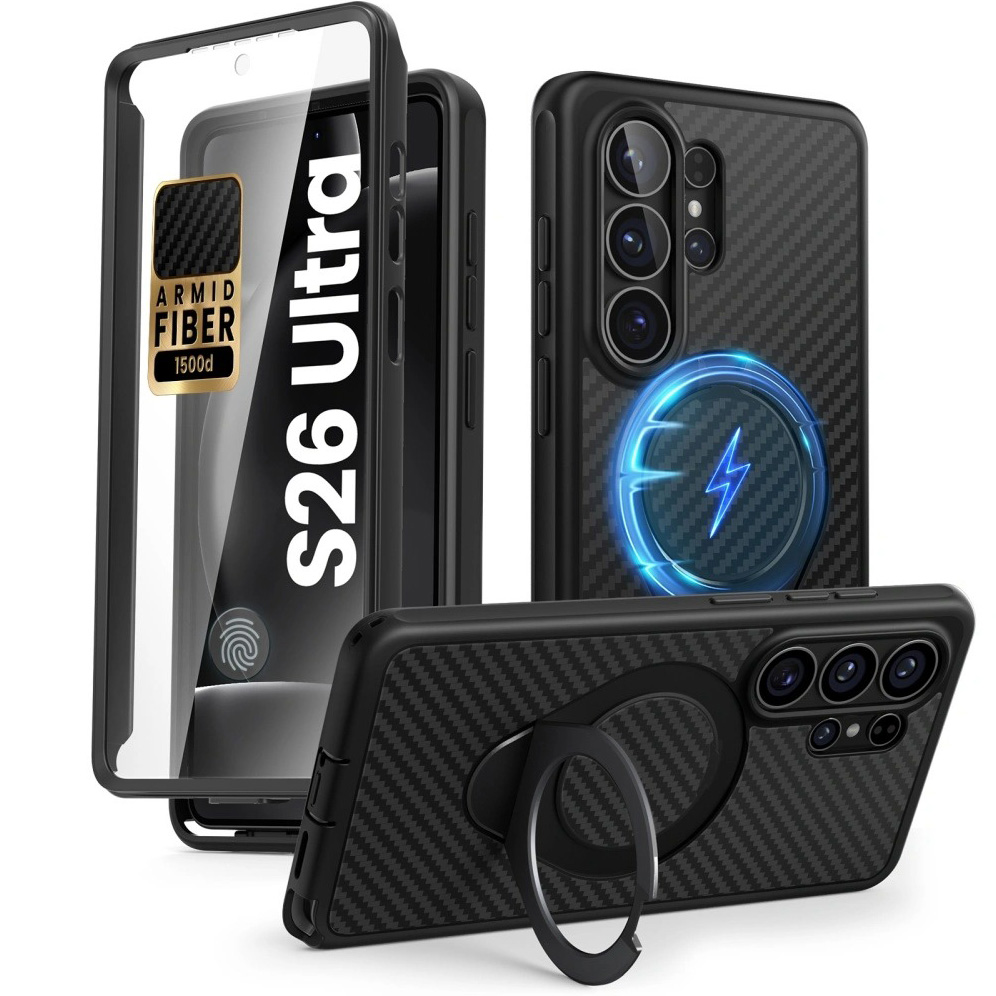 Etui Supcase i-Blason Cosmo Mag RingStand z MagSafe do Galaxy S26 Ultra, czarne aramidowe