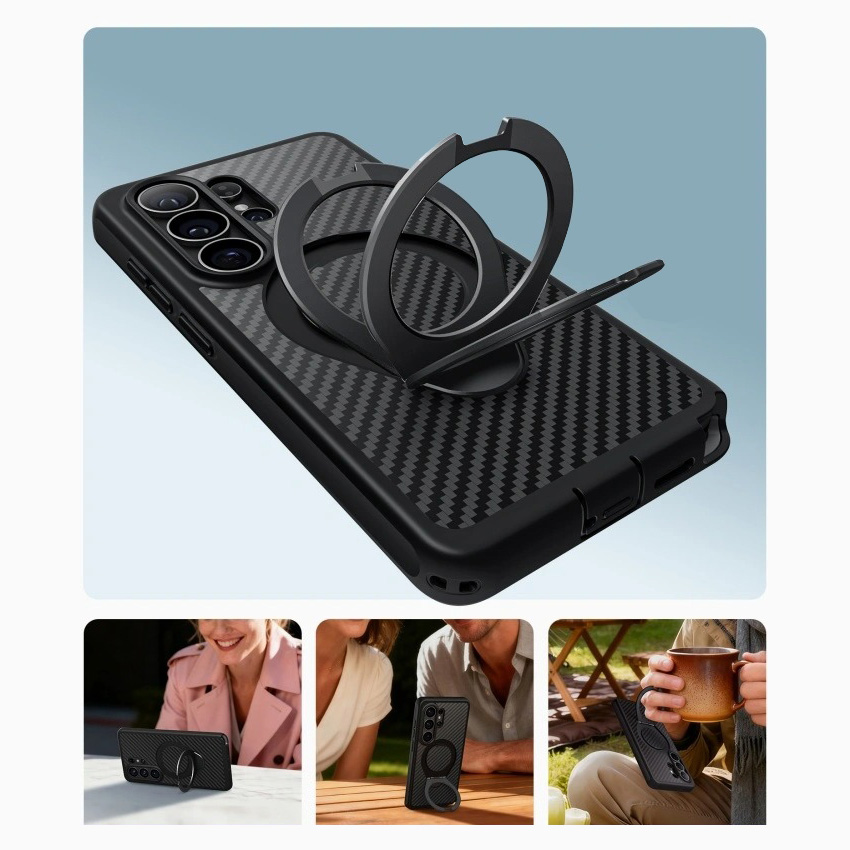 Etui Supcase i-Blason Cosmo Mag RingStand z MagSafe do Galaxy S26 Ultra, czarne aramidowe
