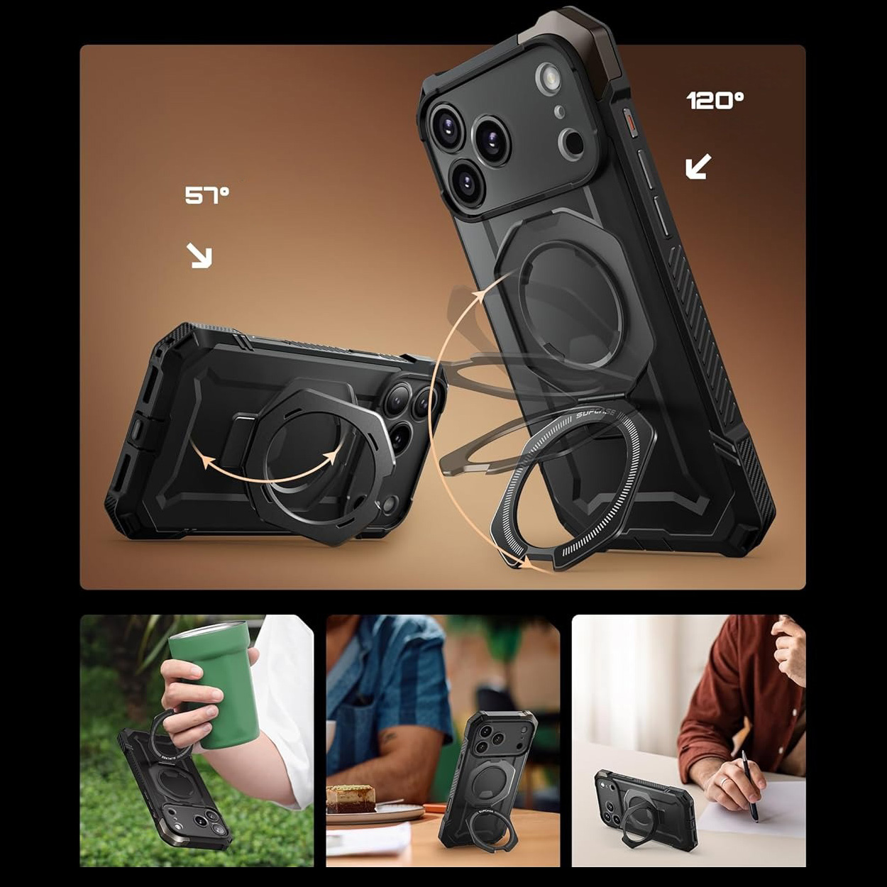 Etui pancerne Supcase UB Grip Mag do MagSafe (CC) do iPhone 17 Pro, czarno-przezroczyste