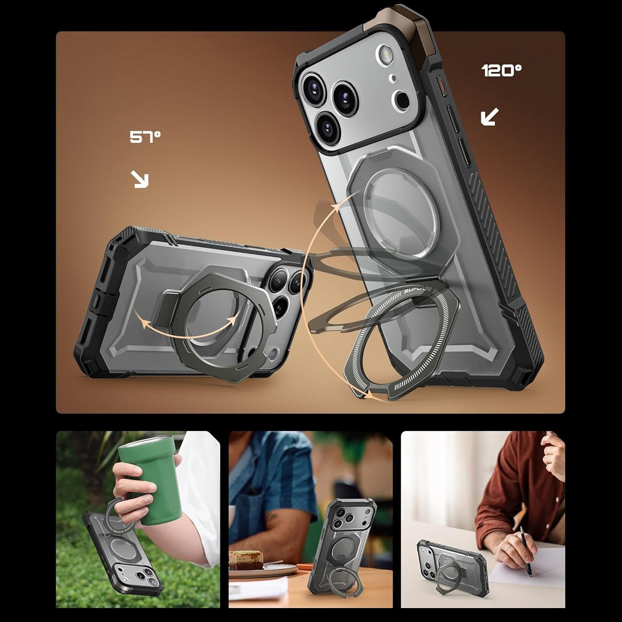 Etui pancerne Supcase UB Grip Mag do MagSafe (CC) do iPhone 17 Pro Max, szaro-przezroczyste