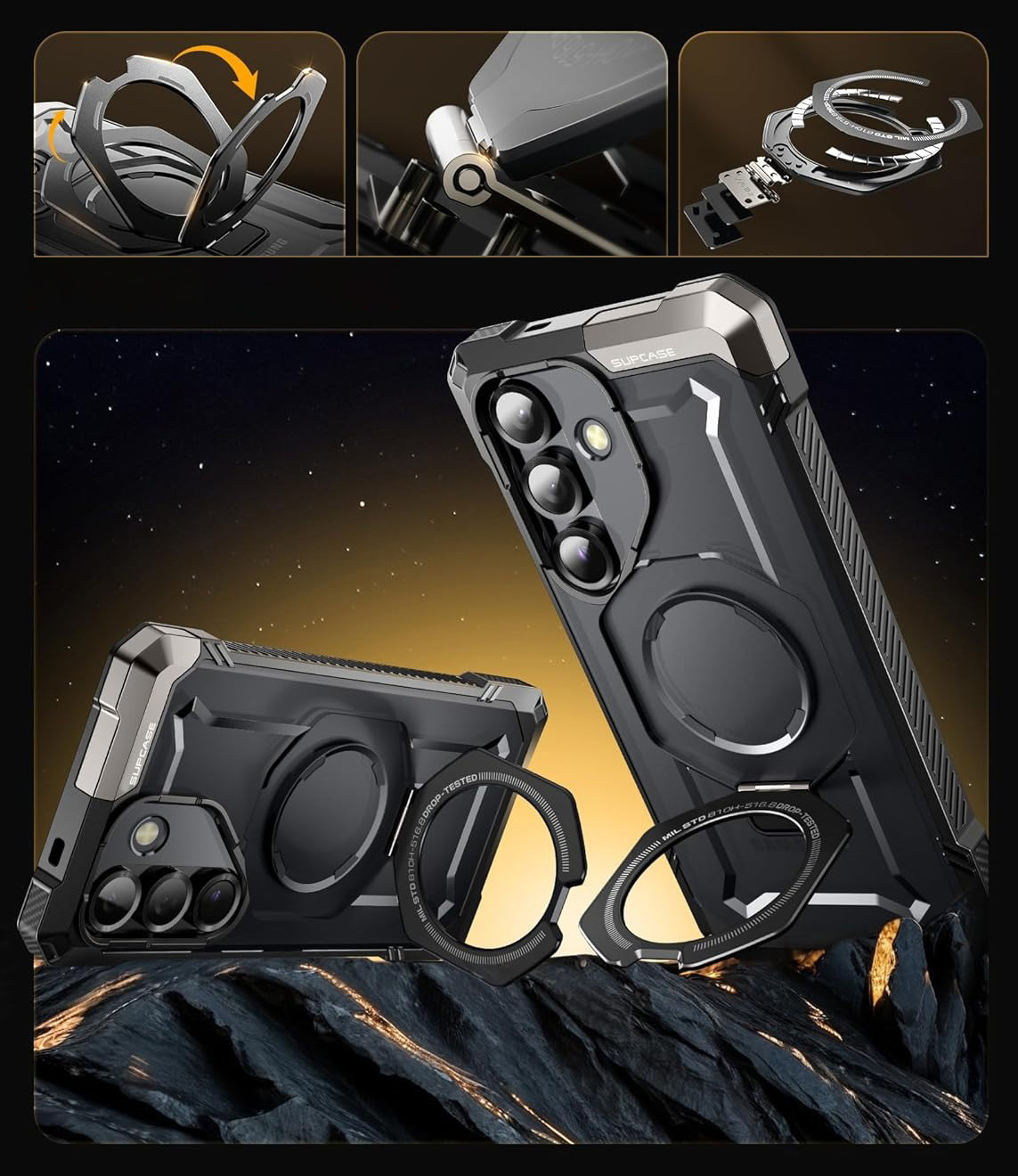 Etui pancerne Supcase Unicorn Beetle Grip Mag do Galaxy S25 FE, czarno-przezroczyste