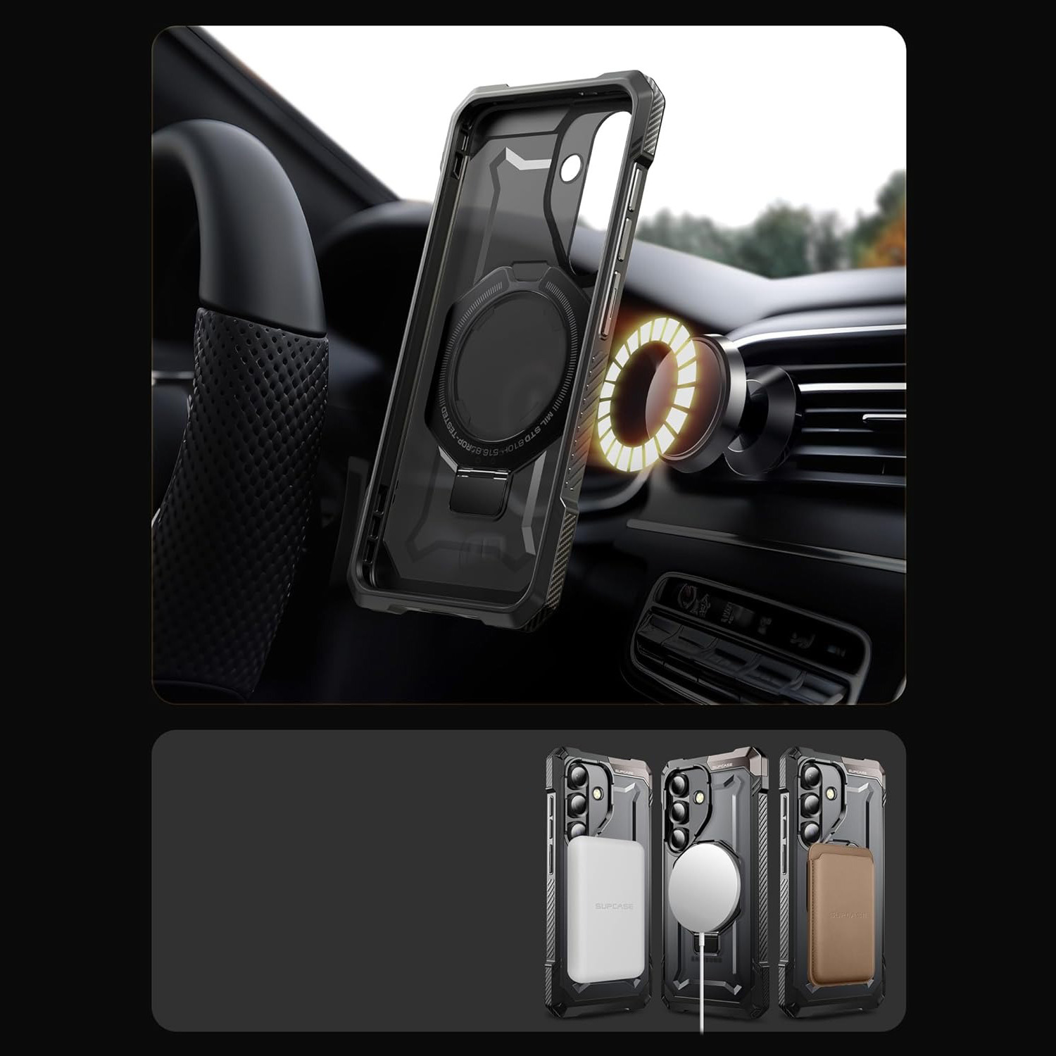 Etui pancerne Supcase Unicorn Beetle Grip Mag do Galaxy S25 FE, czarno-przezroczyste