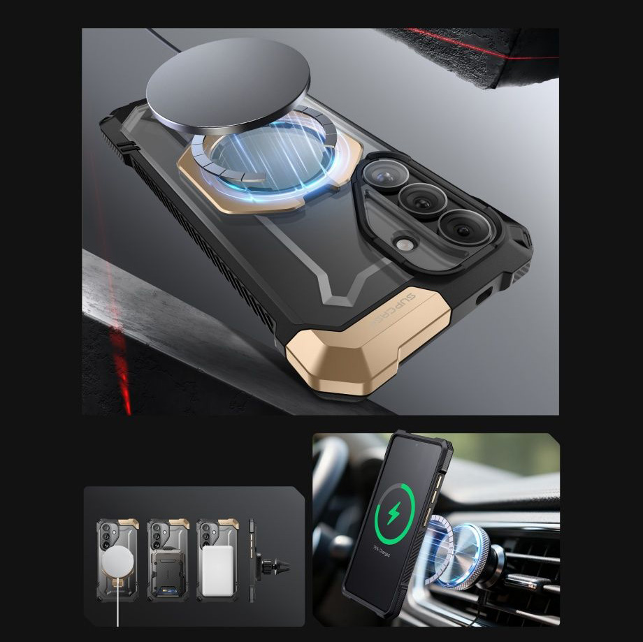 Etui pancerne Supcase Unicorn Beetle Grip Mag do Galaxy S26, szaro-przezroczysto-złote