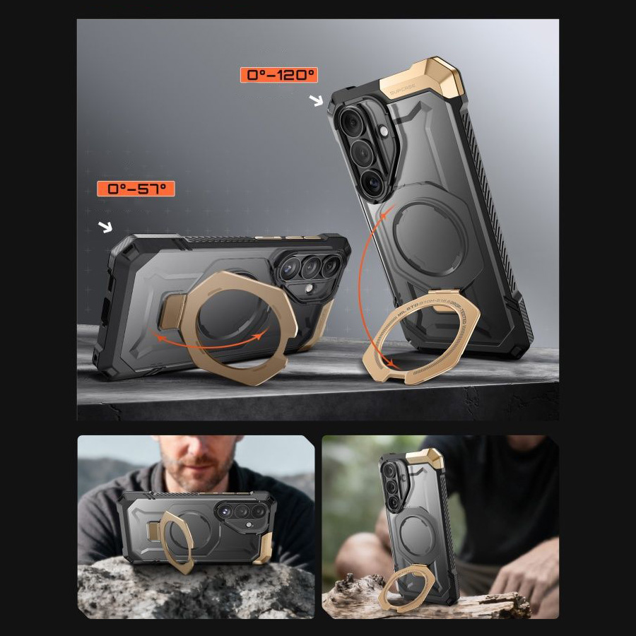 Etui pancerne Supcase Unicorn Beetle Grip Mag do Galaxy S26, szaro-przezroczysto-złote