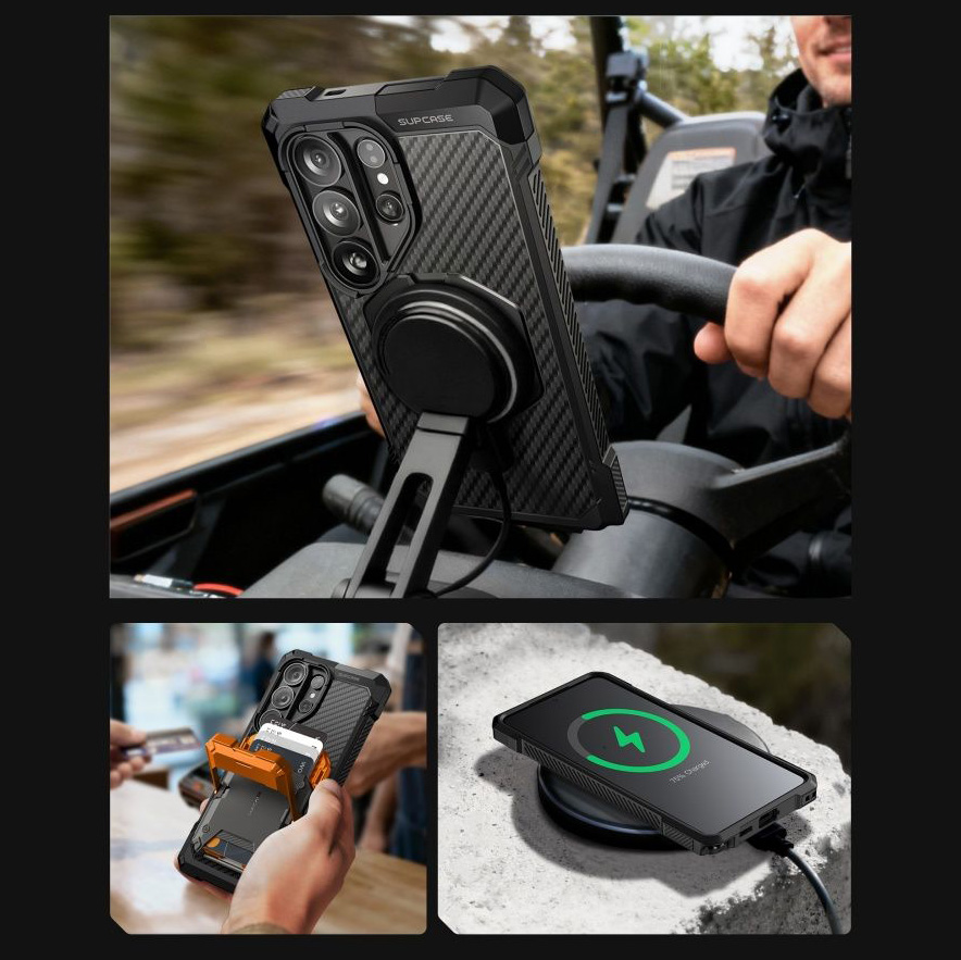 Etui pancerne Supcase Unicorn Beetle Grip Mag do Galaxy S26 Ultra, czarne z włóknem węglowym