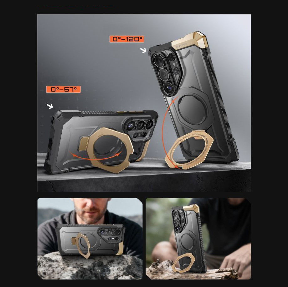 Etui pancerne Supcase Unicorn Beetle Grip Mag do Galaxy S26 Ultra, szaro-przezroczysto-złote