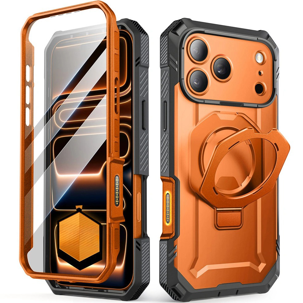 Etui pancerne Supcase UB Grip Pro Mag do MagSafe (CC) do iPhone 17 Pro, szaro-przezroczysto-pomarańczowe
