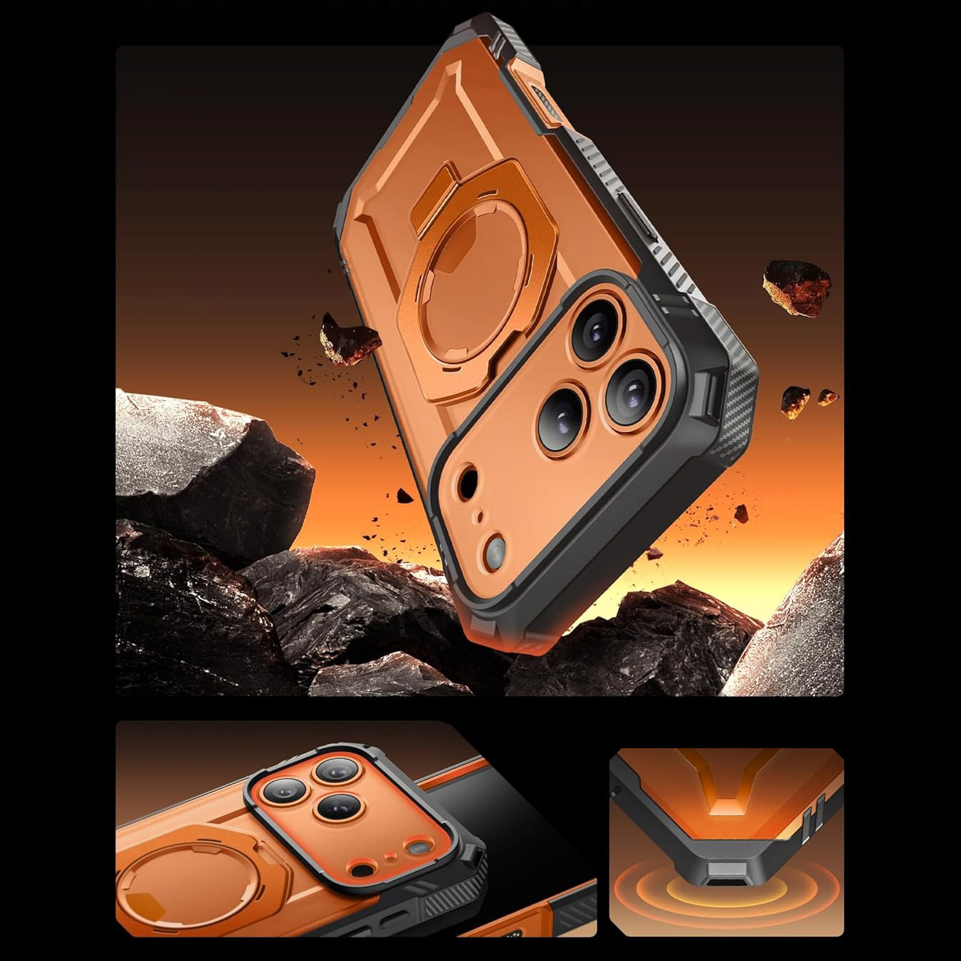 Etui pancerne Supcase UB Grip Pro Mag do MagSafe (CC) do iPhone 17 Pro, szaro-przezroczysto-pomarańczowe