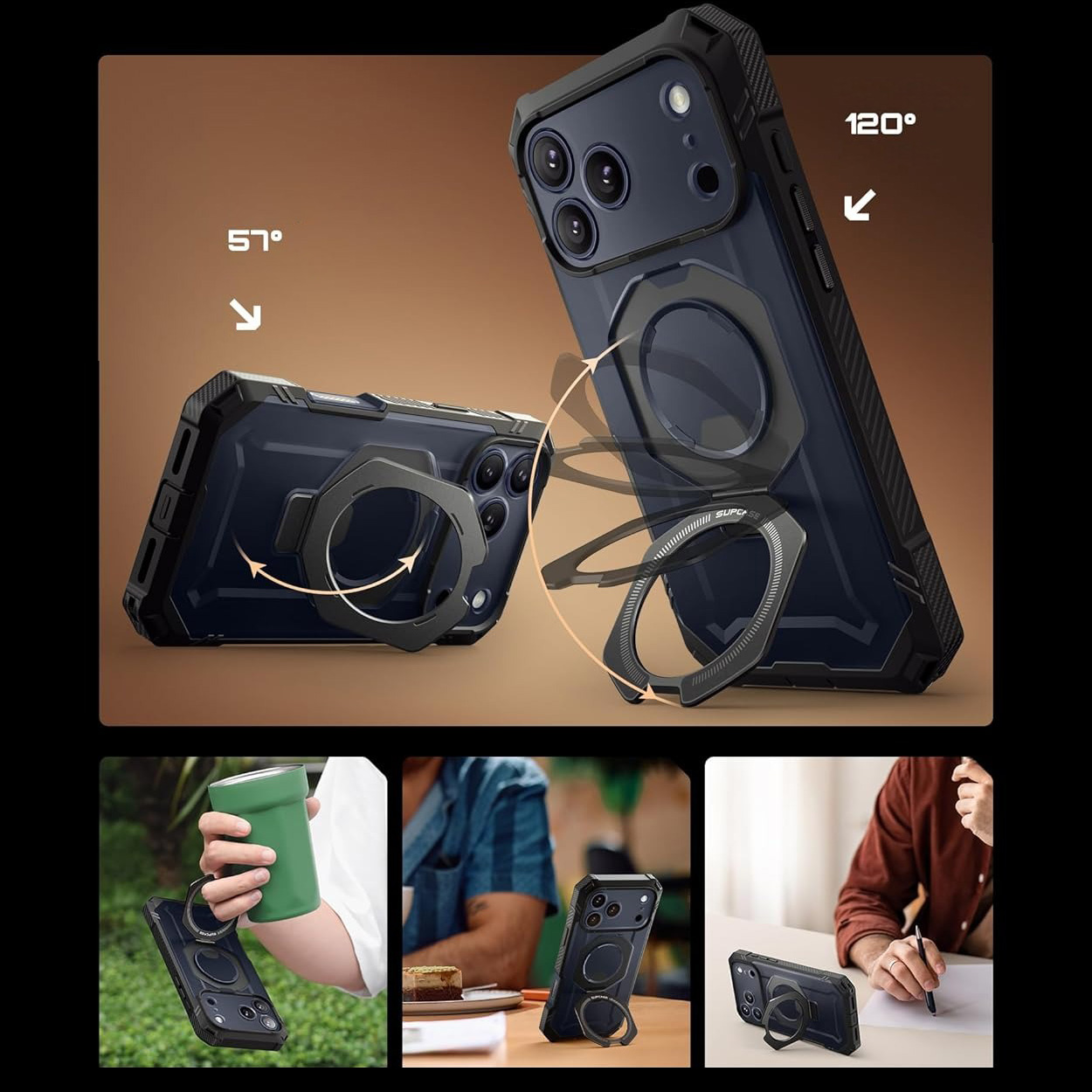 Etui pancerne Supcase UB Grip Pro Mag do MagSafe (CC) do iPhone 17 Pro Max, czarno-przezroczyste