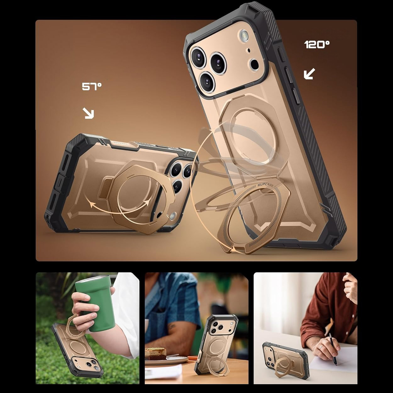 Etui pancerne Supcase UB Grip Pro Mag do MagSafe (CC) do iPhone 17 Pro Max, szaro-złote