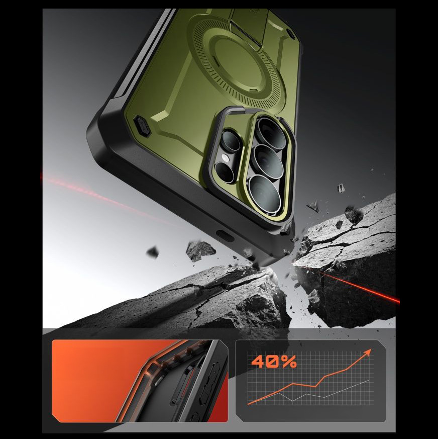 Etui pancerne Supcase Unicorn Beetle Pro Mag (SP + noSP) do Galaxy S26 Ultra, zielono-czarne