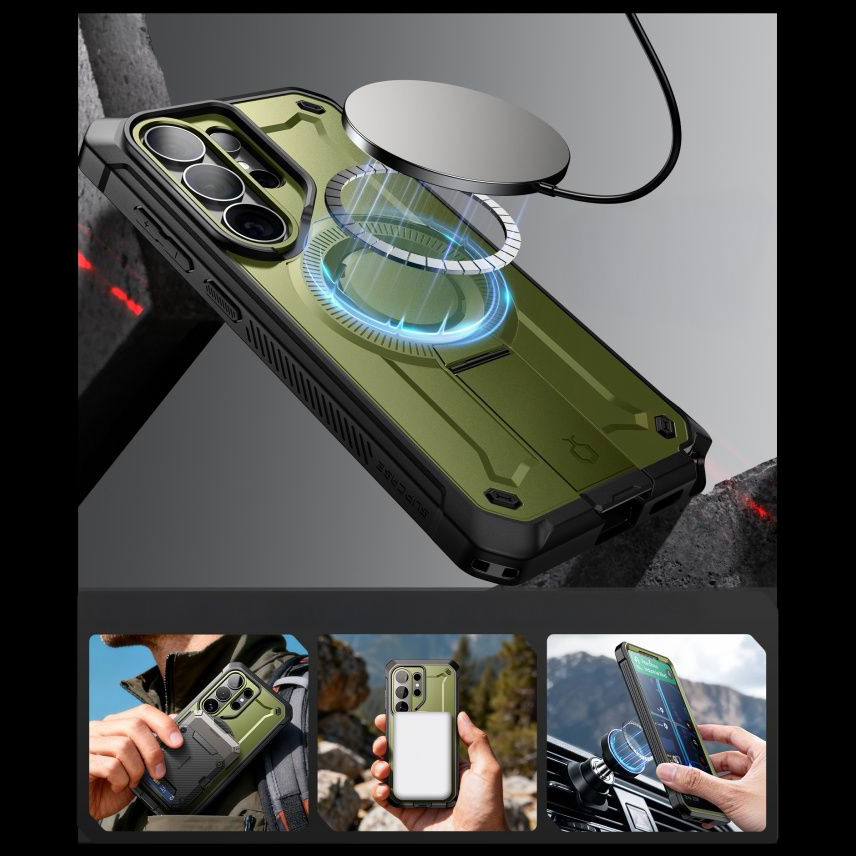 Etui pancerne Supcase Unicorn Beetle Pro Mag (SP + noSP) do Galaxy S26 Ultra, zielono-czarne