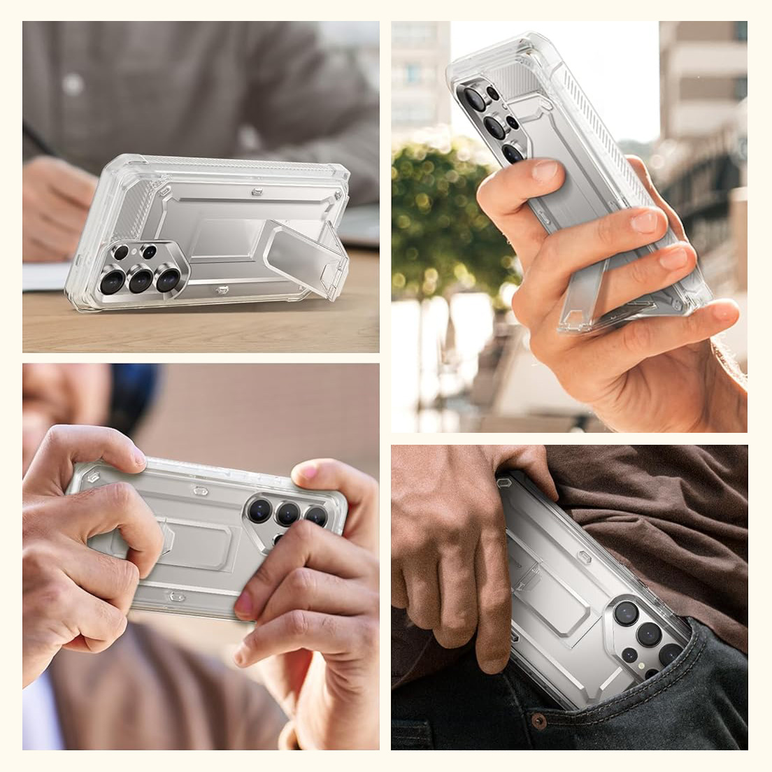 Etui pancerne z osłoną na ekran, z wbudowaną podstawką i kaburą z klipsem obrotowym Supcase Unicorn Beetle Pro do Galaxy S25 Ultra, przezroczyste
