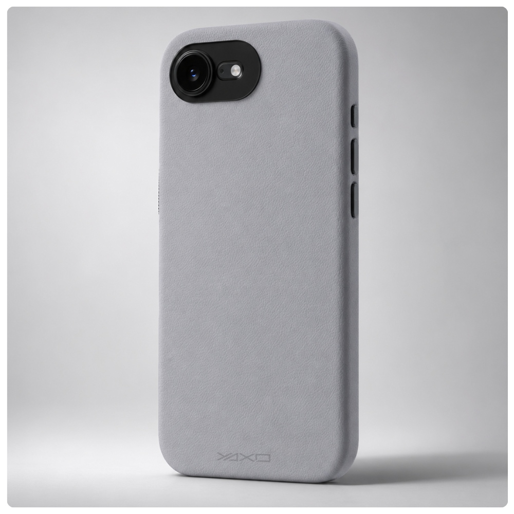 Smukłe szare etui YAXO Leather Gear Slim Case MagSafe do Apple iPhone 17e
