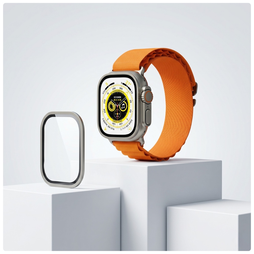 Szkło ochronne Full Cover YAXO AR ze srebrną ramką na ekran Apple Watch Ultra 49 mm