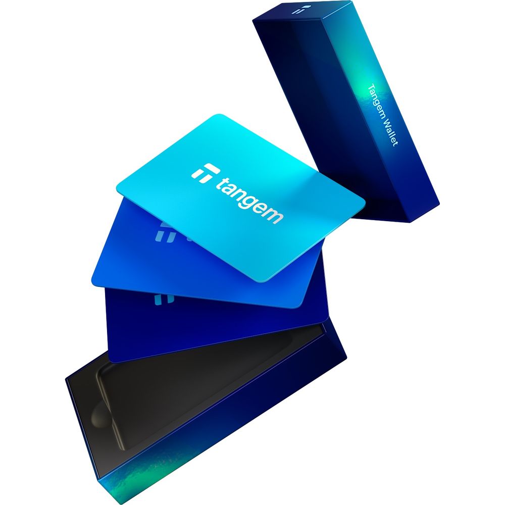 Portfel sprzętowy do kryptowalut Tangem Wallet Hyperblue, zestaw kart NFC, 3 sztuki. Zaawansowany chip bezpieczeństwa, ochrona klucza.
