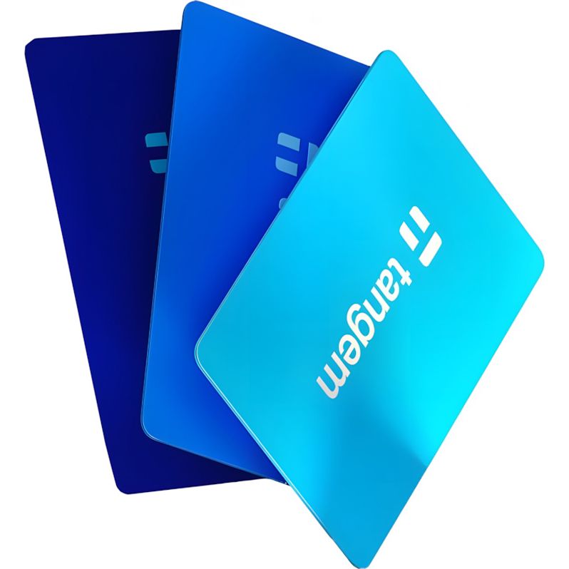 Portfel sprzętowy do kryptowalut Tangem Wallet Hyperblue, zestaw kart NFC, 3 sztuki. Kompatybilność z systememami Android 7.0, iOS 15 lub nowszymi.