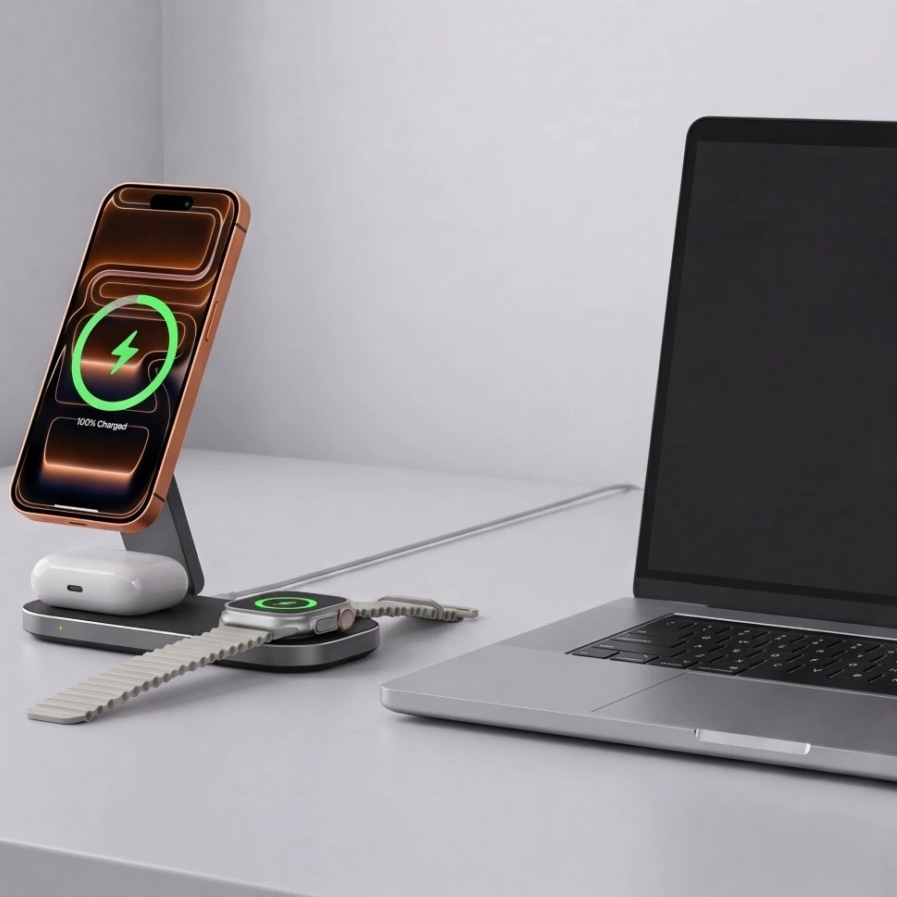 Podróżna ładowarka indukcyjna Tech-Protect A52 Qi2.2 z portem USB-C, czarna