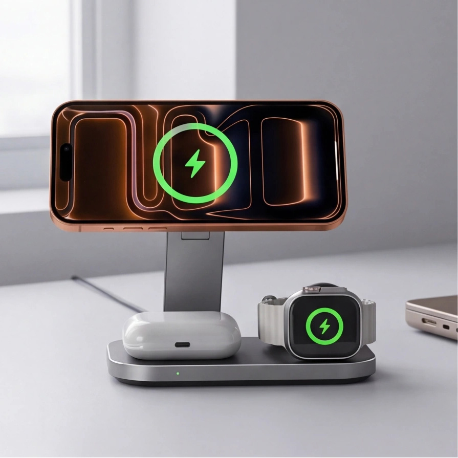 Składana ładowarka bezprzewodowa Tech-Protect A52 do telefonu Apple Watch i AirPods, czarna