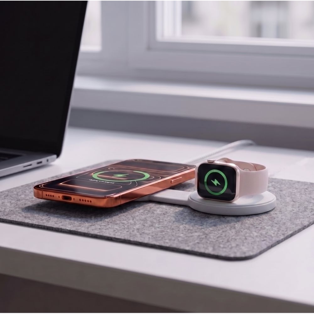 Tech-Protect A55 2in1, magnetyczna ładowarka bezprzewodowa Qi2.2 o mocy do 25W, biała